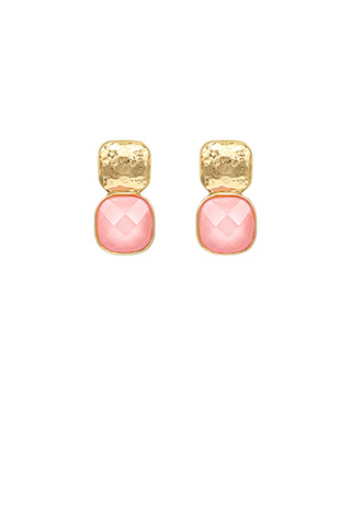 12mm Stone & Metal Double Square Earrings - Light Pink/Gold