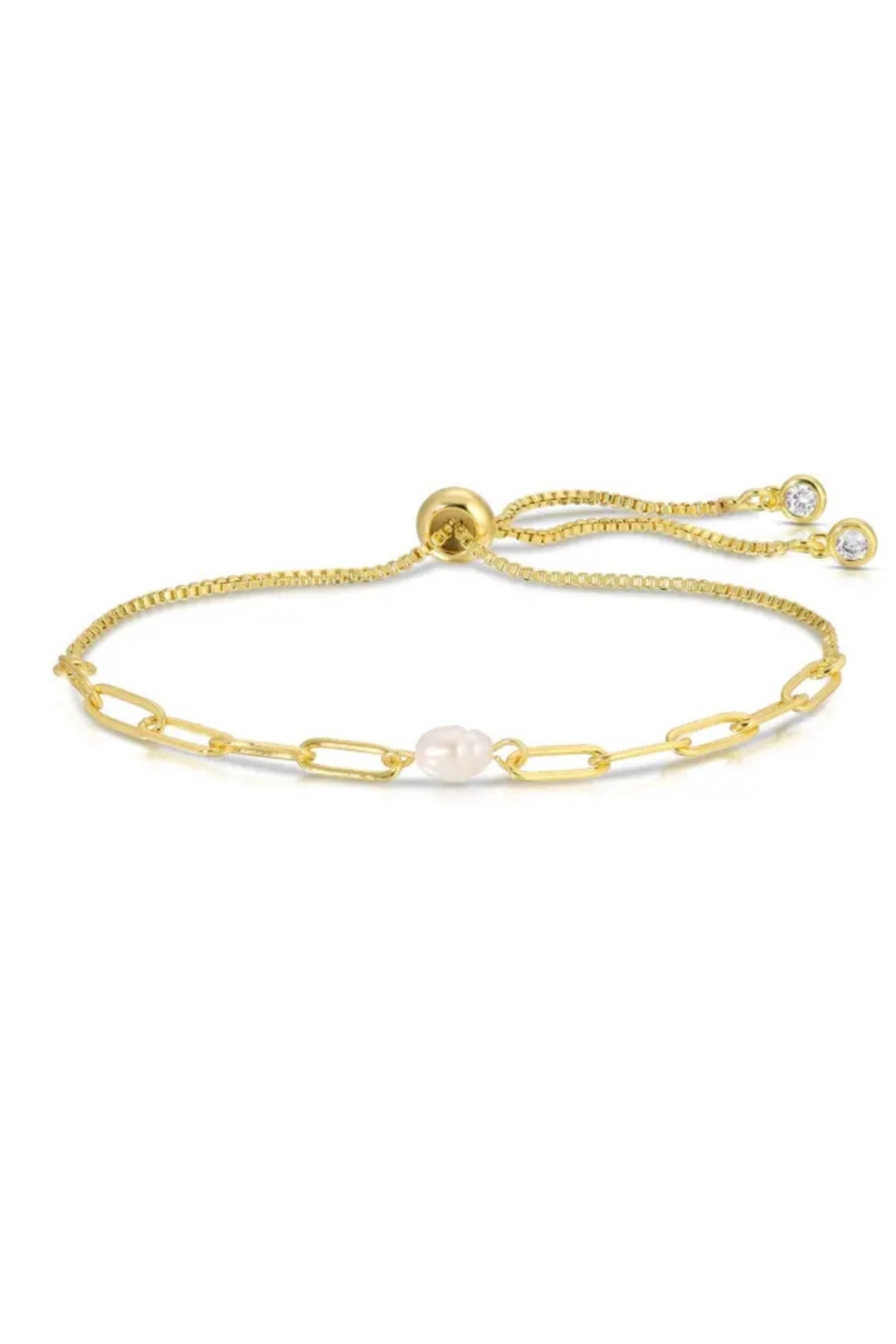 Delicate Link Chain with Pearl Pulley Bracelet
