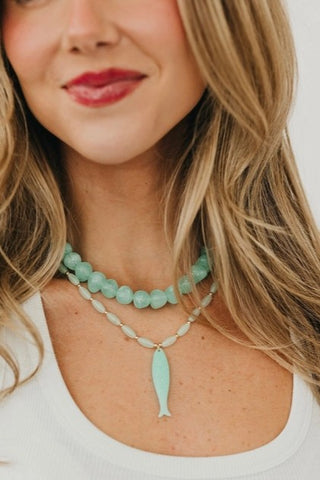Fortune For the Fish Necklace - Aqua
