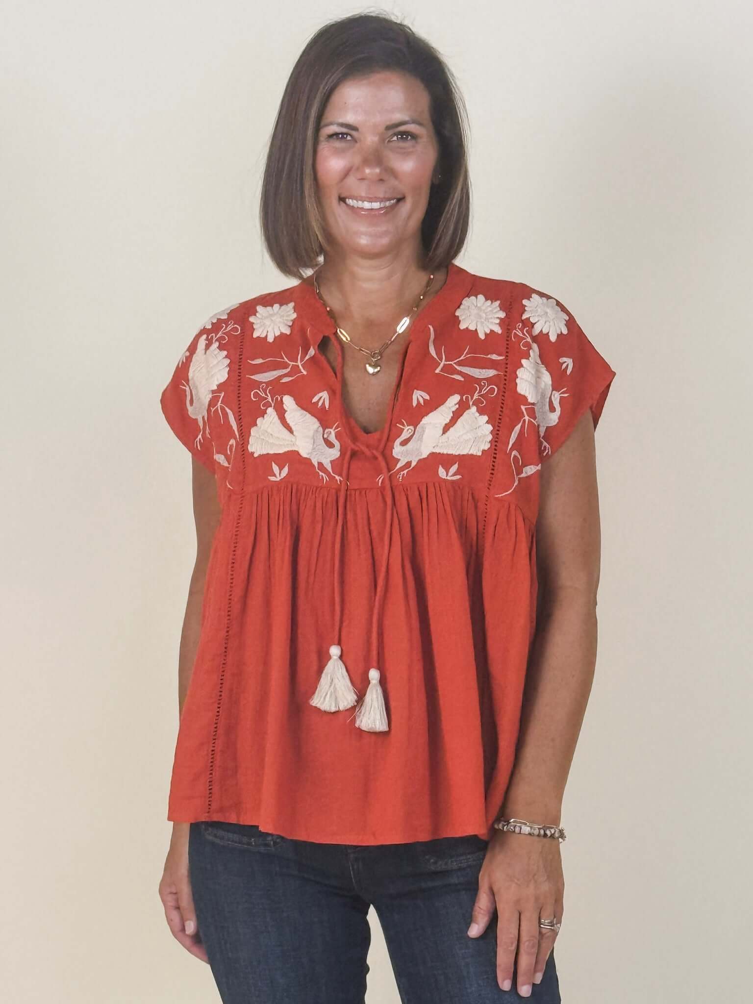 Nora Embroidered Babydoll Top