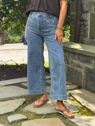 Cara Cropped Wide Leg Denim Pants, 27" Inseam