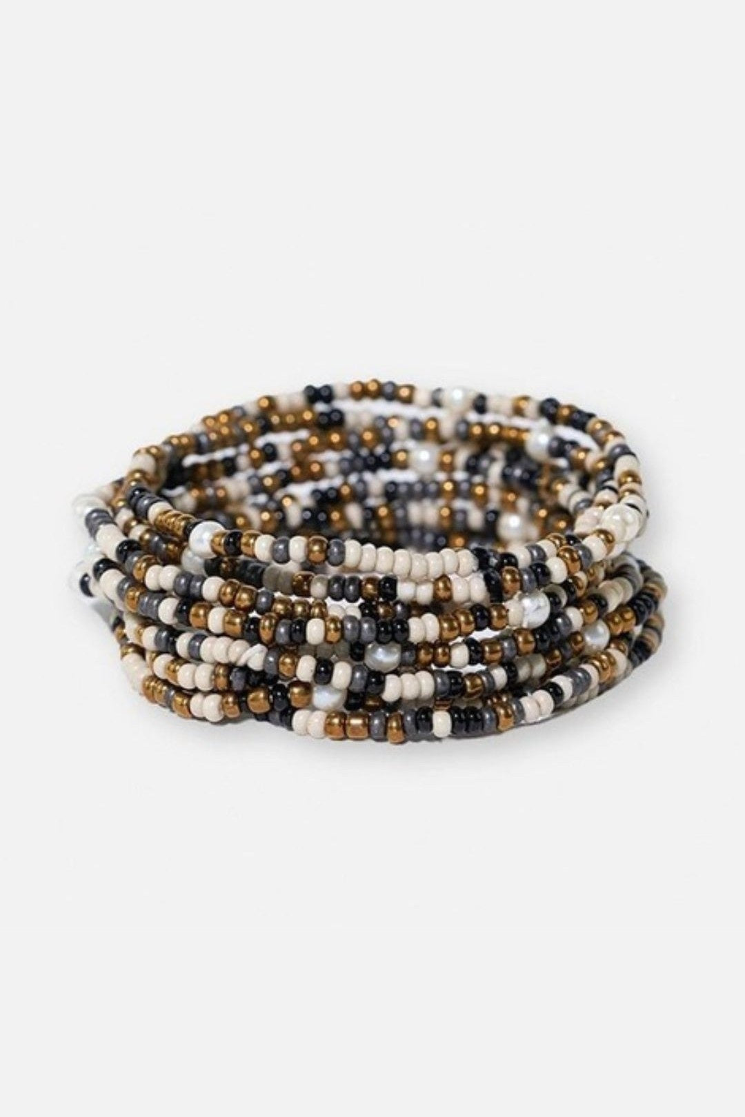 Sage Confetti Beaded 10 Strand Stretch Bracelet Set - Black