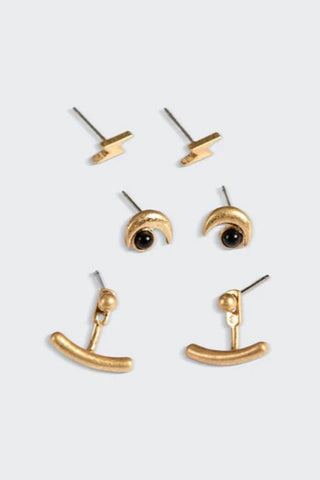 Stud Trio Ear Jacket Set - Moon/Black Spinel/Gold