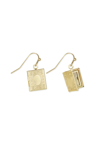 Treasured Keepsake Gold Book Floral Locket Earrings