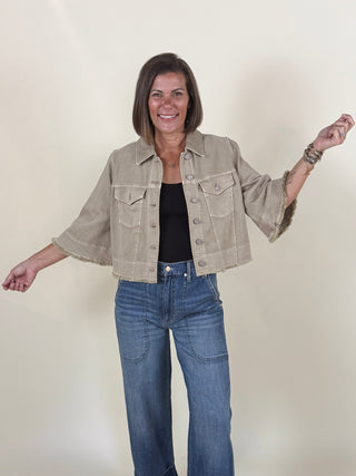 [Liverpool] Fiona 3/4 Sleeve Frayed Flounce Jacket