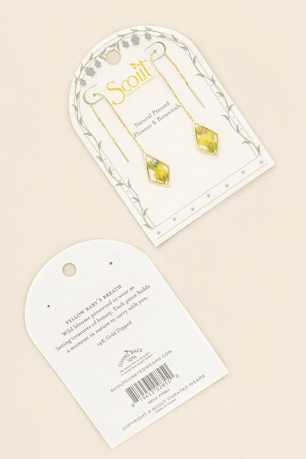 Pressed Flower Thread Earrings - Yellow Baby's Breath/Gold
