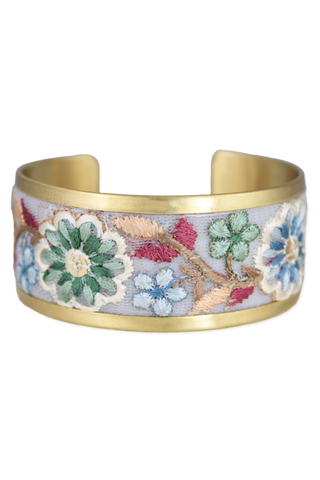 Pastel Flowers Embroidered Cuff Bracelet
