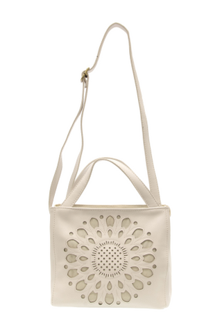 Flora Laser Cutout Crossbody Tote - White