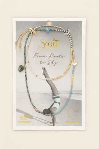 Mixed Media Wrap Bracelet/Necklace - Transformation/African Turquoise/Gold