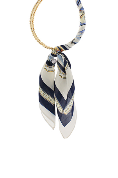 Silk Scarf Wrapped Collar Necklace - Navy