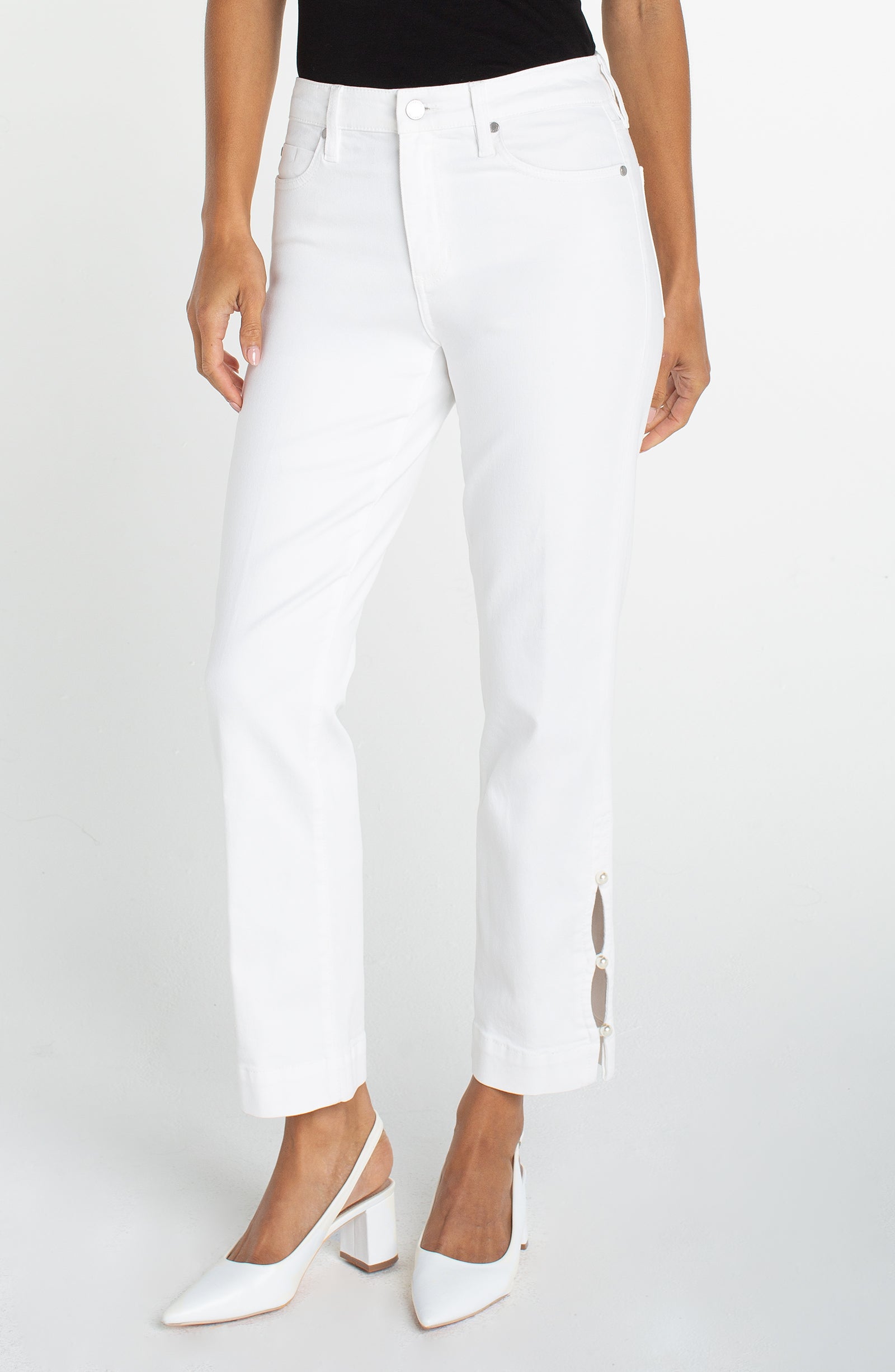 [Liverpool] Kennedy Crop Straight Jeans with Pearl Trim, 27" Inseam