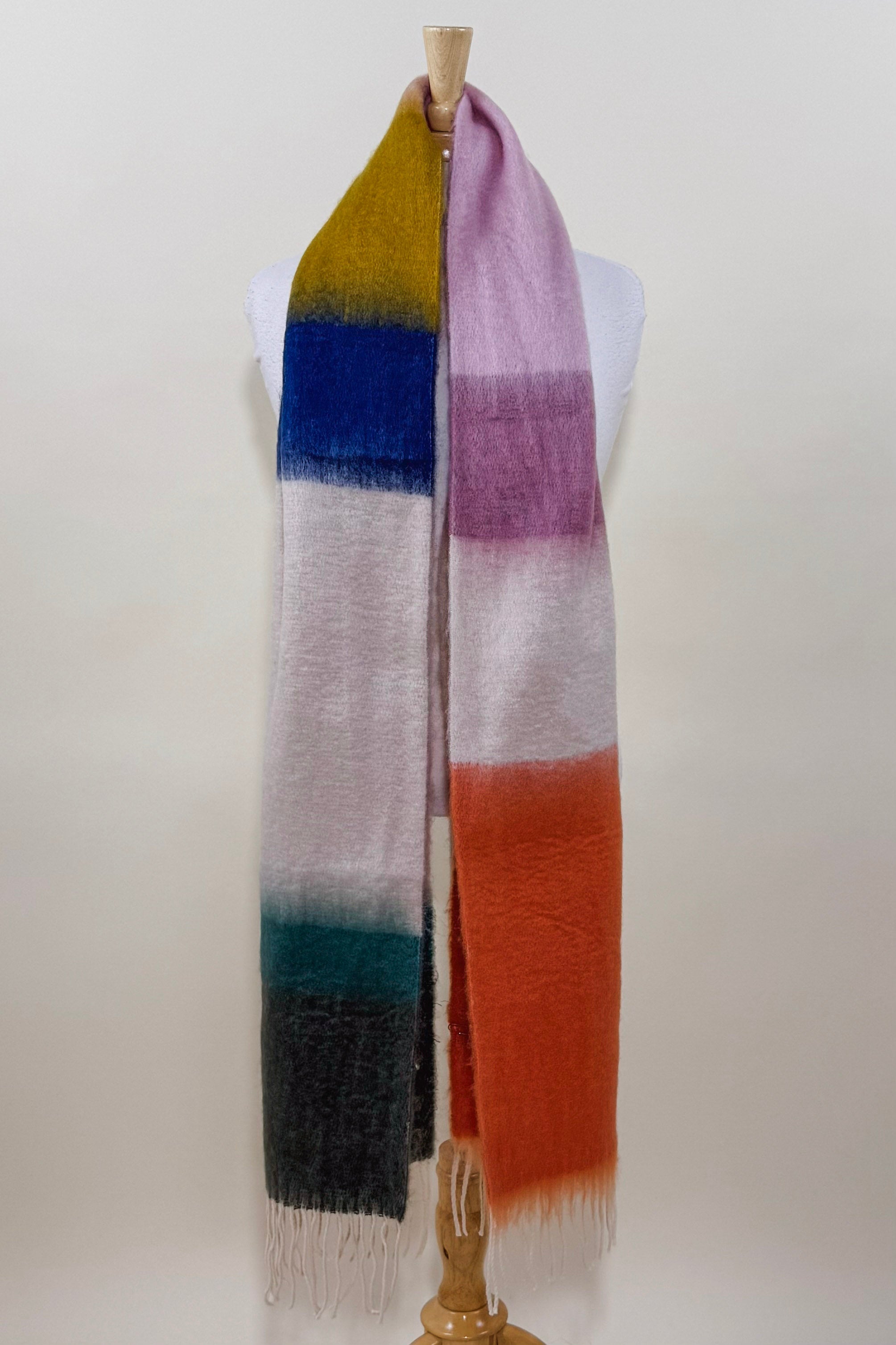 Colorblock Soft Faux Mohair Scarf