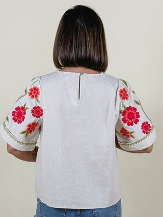 Marni Short Sleeve Floral Embroidery Detail Top