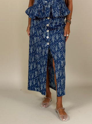 Fidelina Side Button Fish Pattern Skirt
