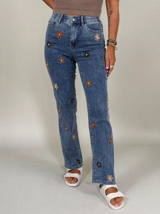 Tegan Floral Embroidered Denim Pants