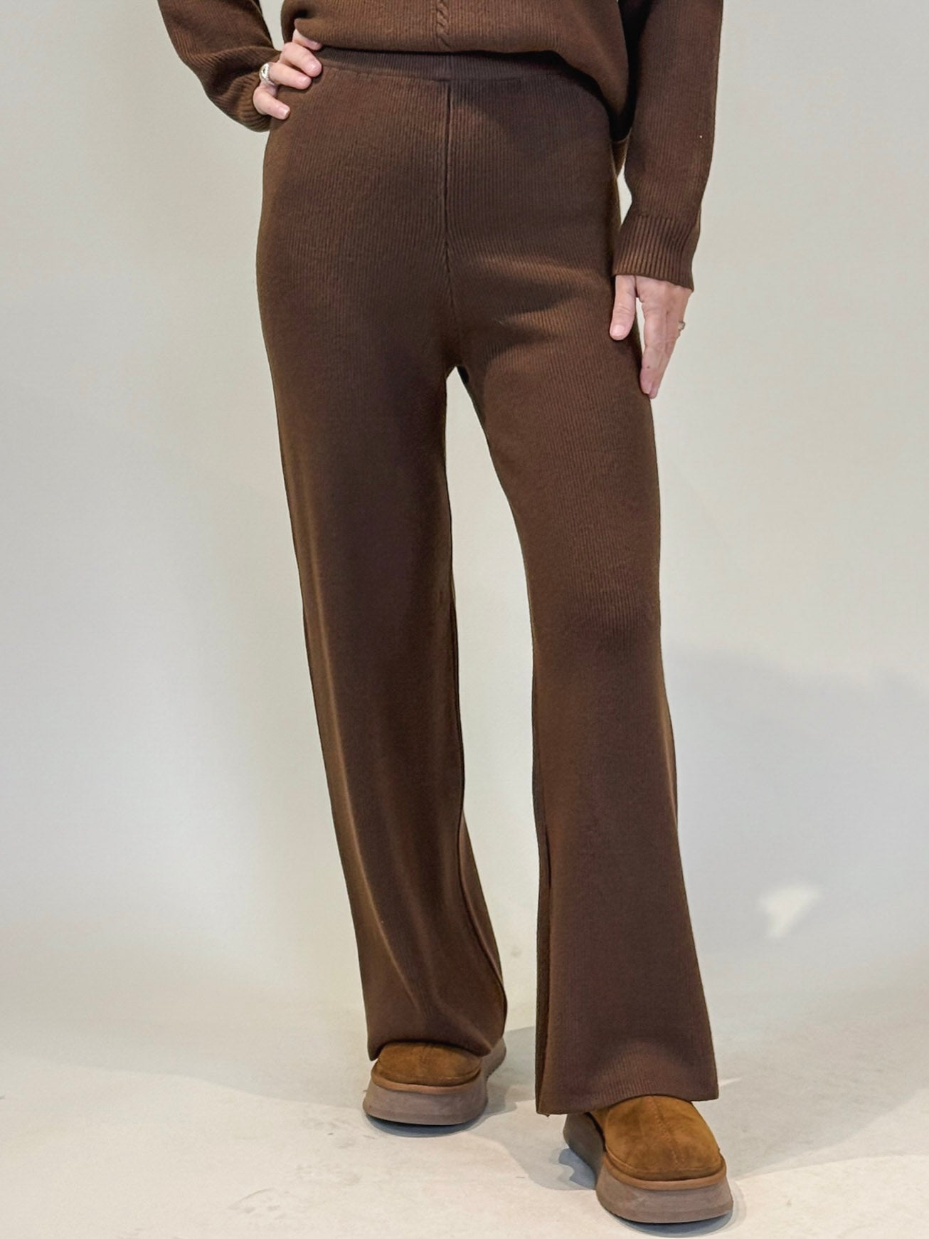 Ellen Earth Tone Wide Leg Ribbed Knit Pants