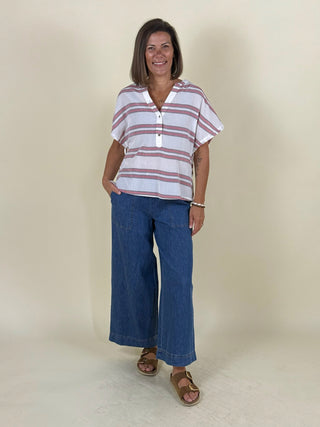 Mona Mao Collar Striped Blouse