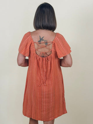 [TRIBAL] Freya Lace-Up Back Flutter Sleeve Dress