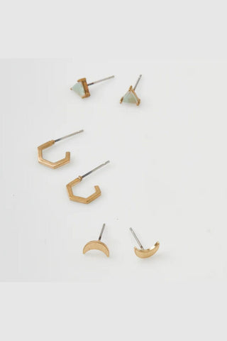 Ella Stud Earrings Trio - Gold