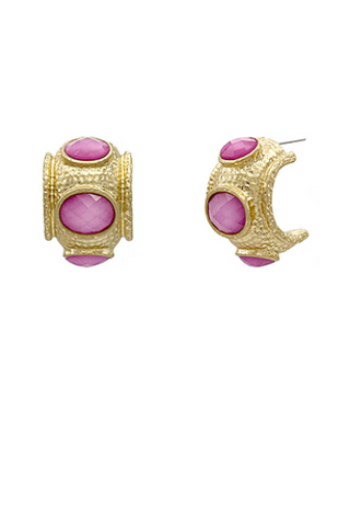 Antique Bold Faceted Stone Hoops - Light Violet/Gold