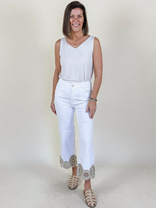 Lacie Flare Lace Hem Denim Pants