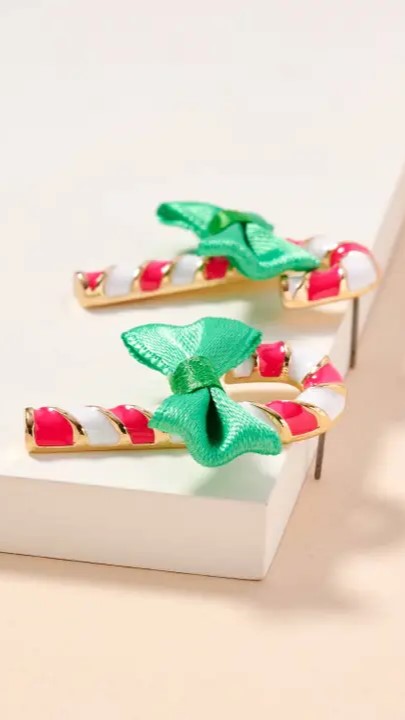 Christmas Candy Cane & Bow Enamel Stud Earrings