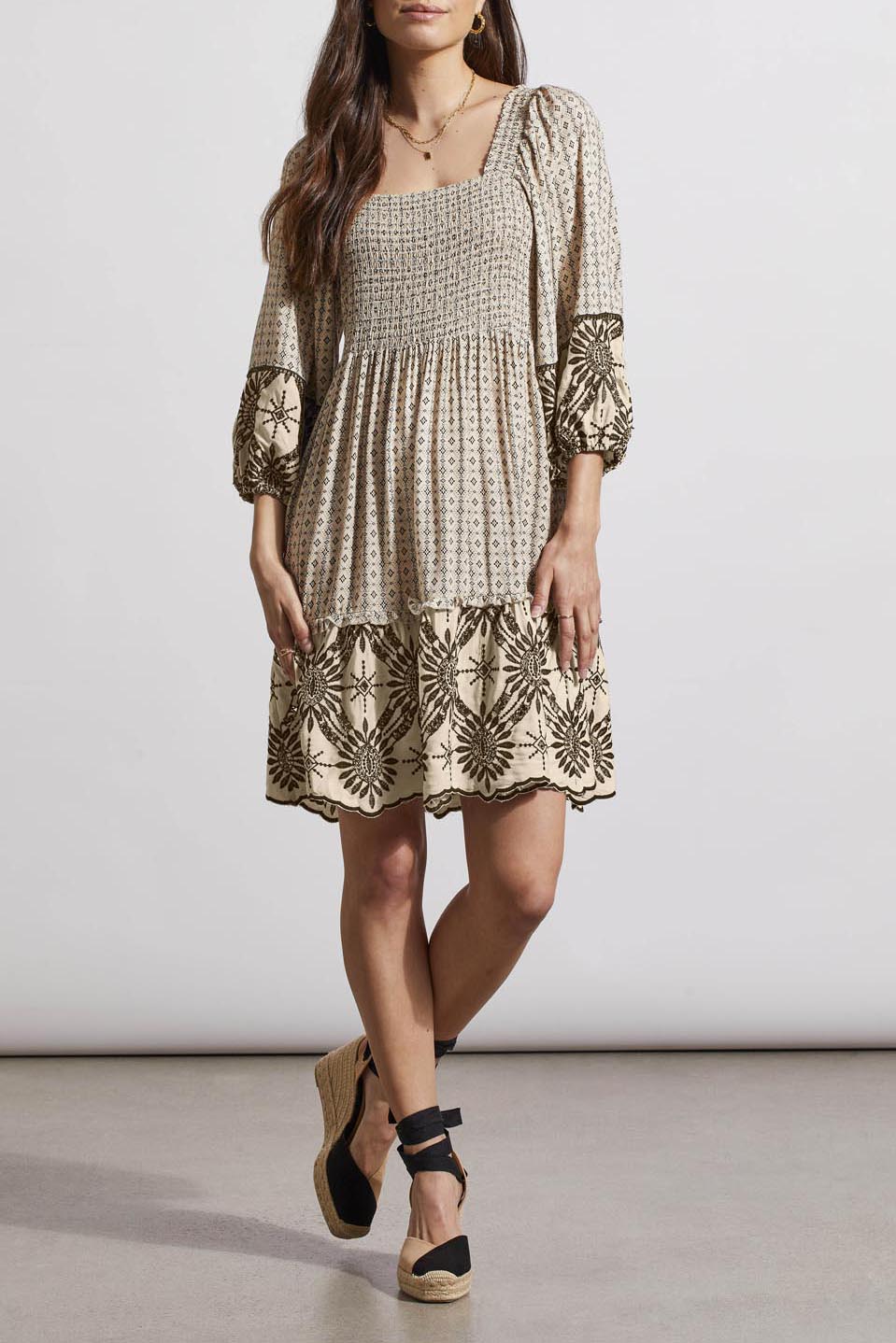 [TRIBAL] Double Duty Embroidered Smock Tie Dress
