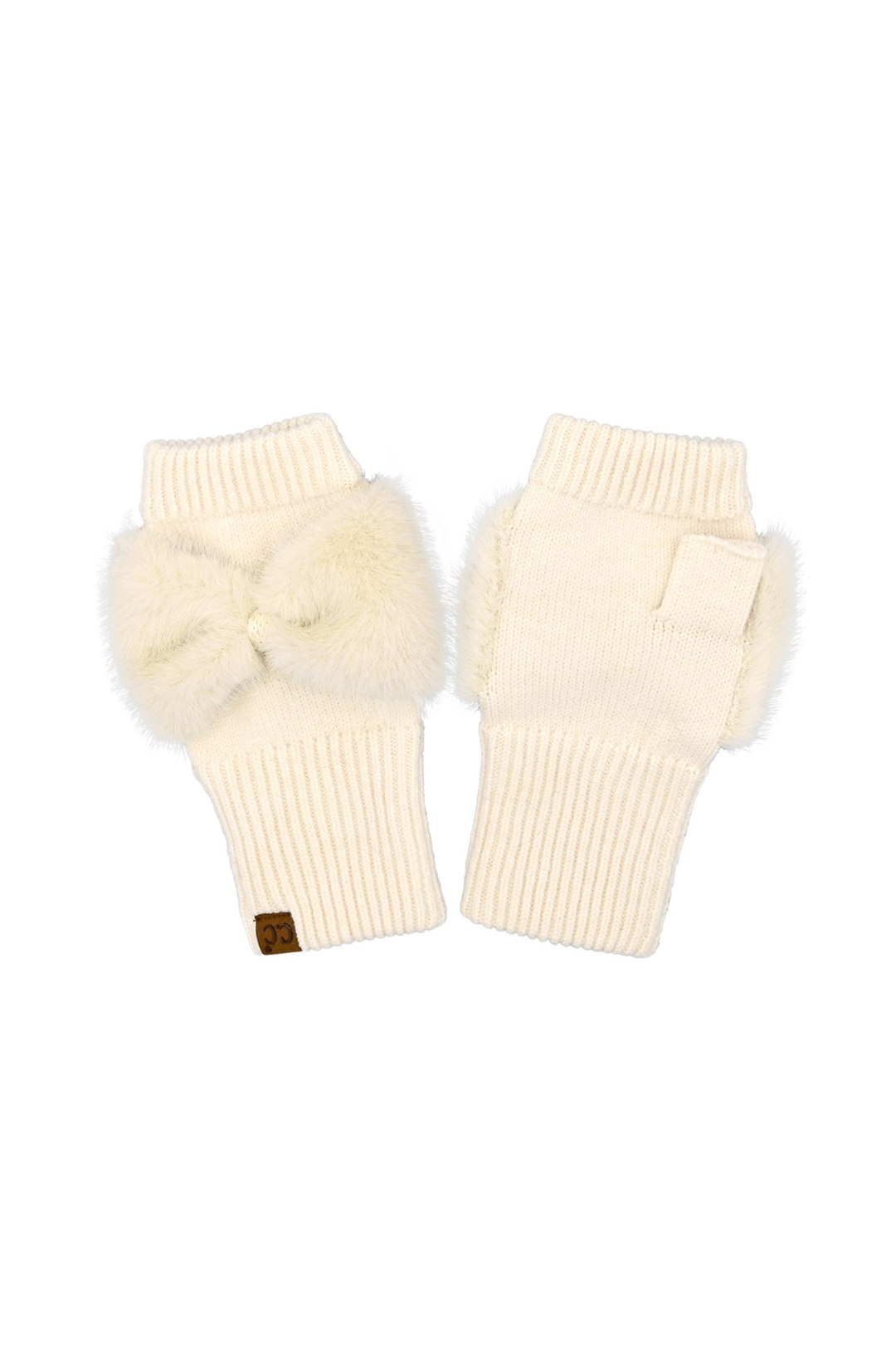 Faux Fur Fingerless Glove - Beige