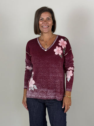 Amy V-Neck Reverse Print Sweater