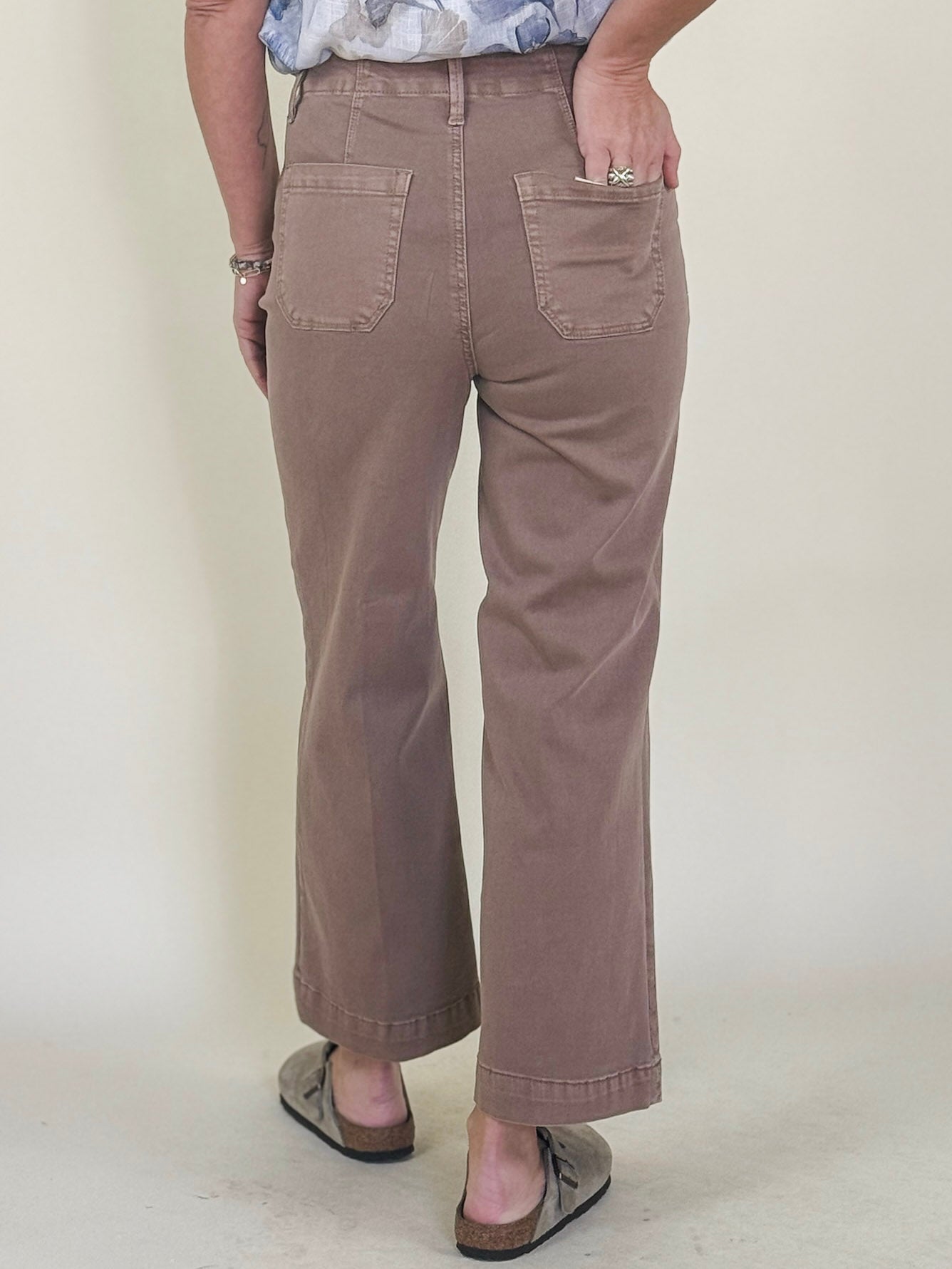 Trisha Cropped Flare Patch Pocket Twill Pants