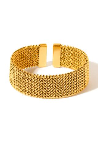 Braided Mesh Cuff Bracelet - Gold