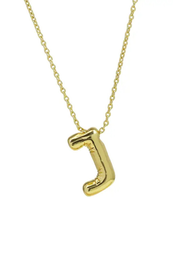 Initial Balloon Bubble Gold Necklace - 0.57" - J
