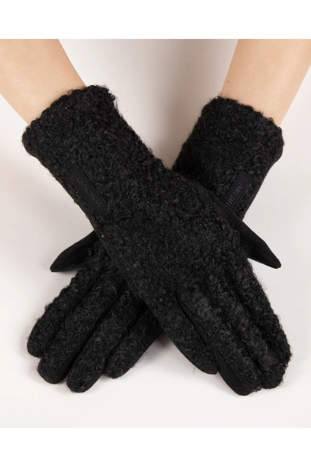 Boucle Faux Suede Logo Gloves - Black