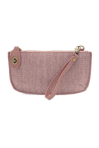 Straw Mini Crossbody Wristlet Clutch - Pink