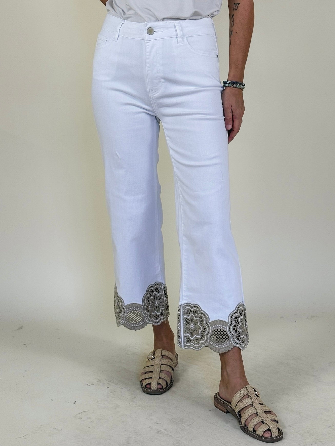 Lacie Flare Lace Hem Denim Pants