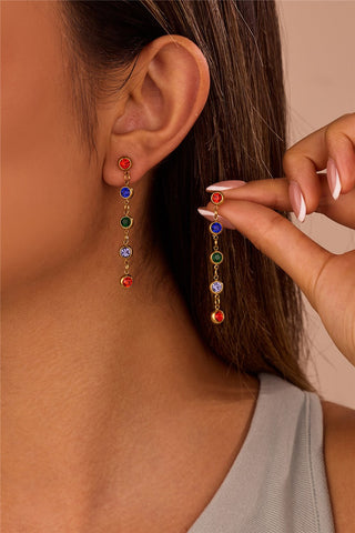 18K Gold-Dipped Rainbow Gem Linear Earrings - Gold