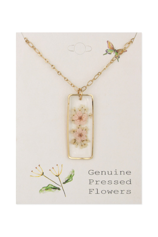 Light Pink Gold Bar Dried Flower Necklace