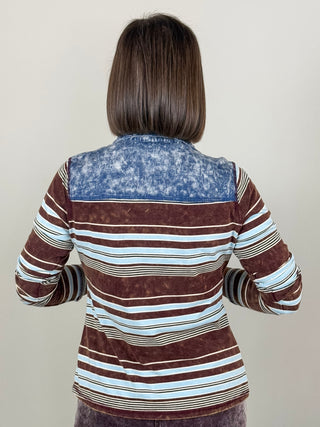 Haddie Denim Mix Striped Henley Top