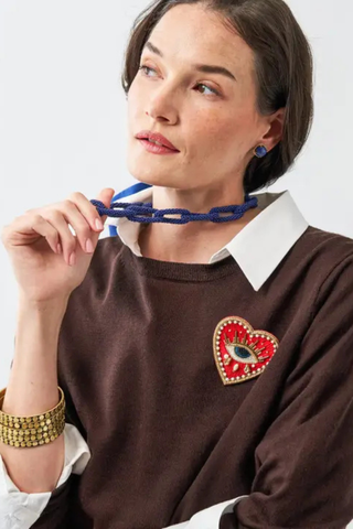 Jenna Chain Link Beaded Necklace - Navy