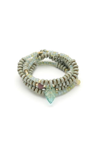 Ceramic Bead Wrap Bracelet/Necklace - Renewal/Leaf