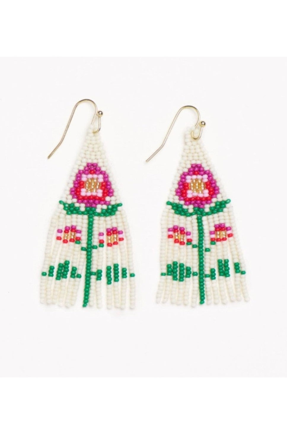 Audrey Seed Bead Poppy Flower Earrings - Hot Pink