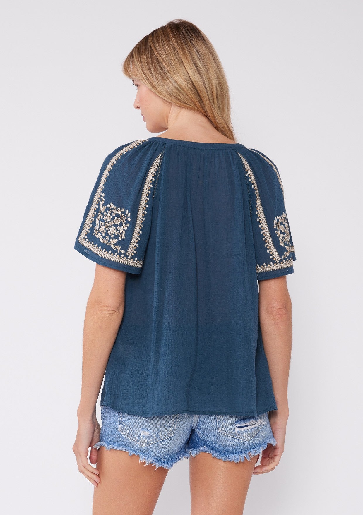 Ema Embroidered Split Neck Top