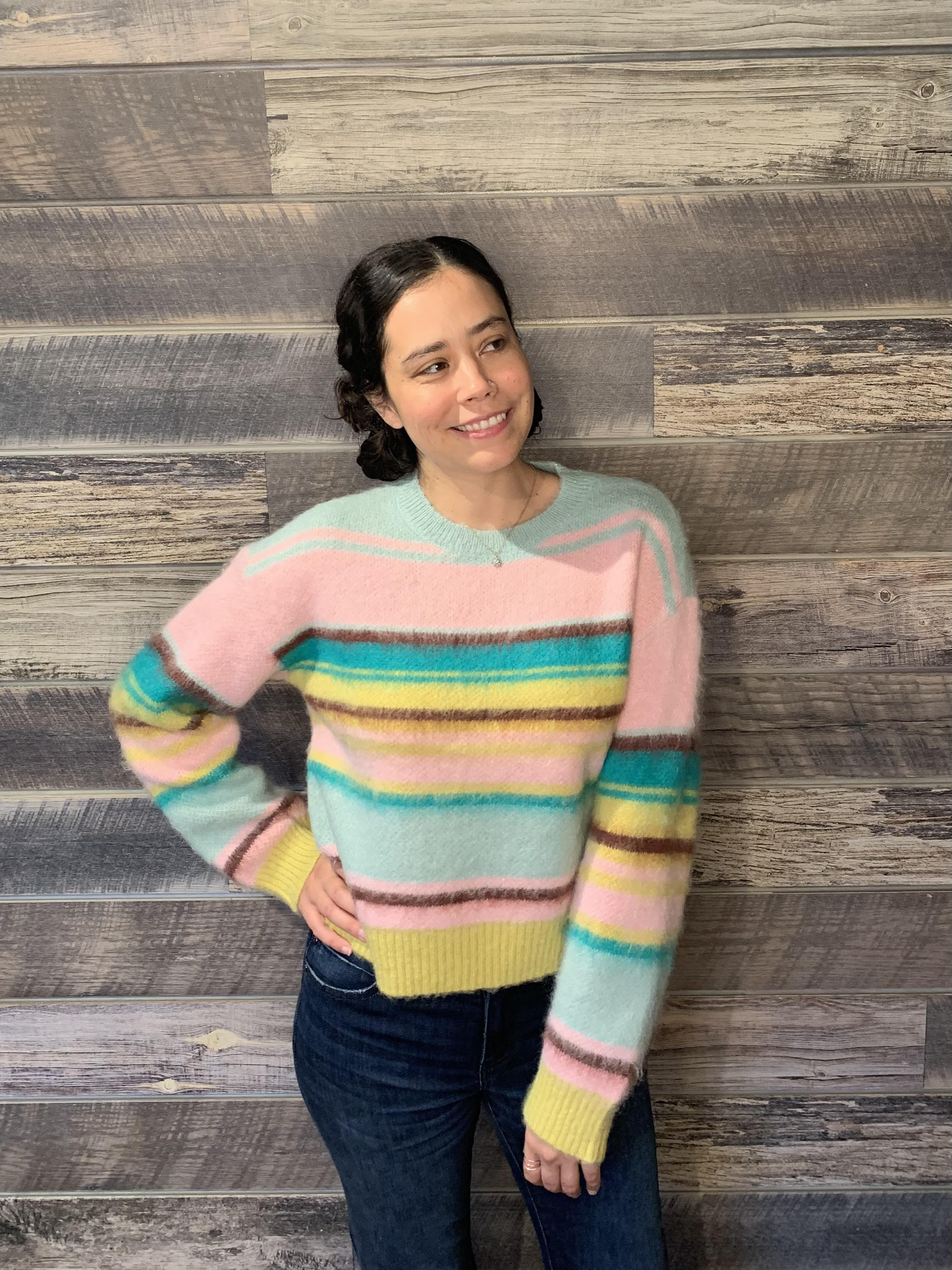 Valentina Rainbow Stripe Crew Sweater