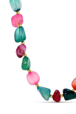 Bold Tumbled Stones Statement Necklace - Pink/Teal