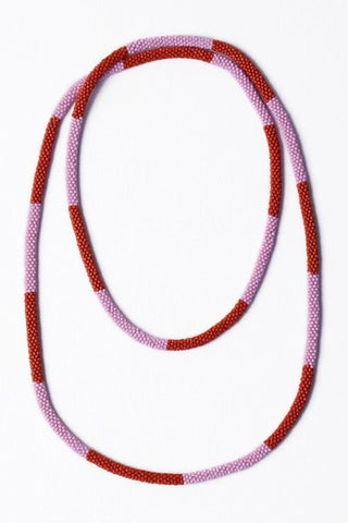 Allie Seed Bead Long Necklace - Lavender + Rust