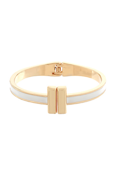 End Bar Color Coated Bangle Bracelet - White/Gold