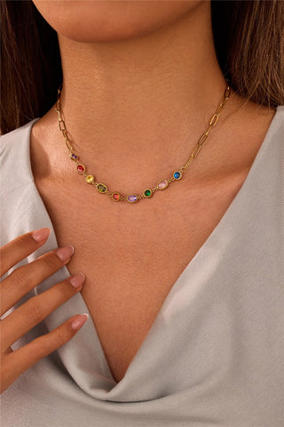 18K Gold-Dipped Gemstone Necklace - Gold