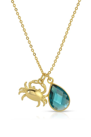 Crab & Glass Teardrop Necklace - Gold
