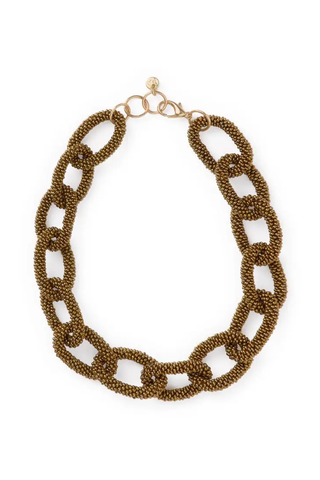Jenna Chain Link Beaded Necklace - Gold