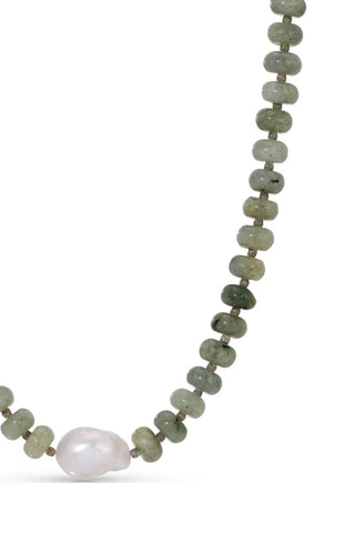 Stone Necklace with Baroque Pearl - Grey